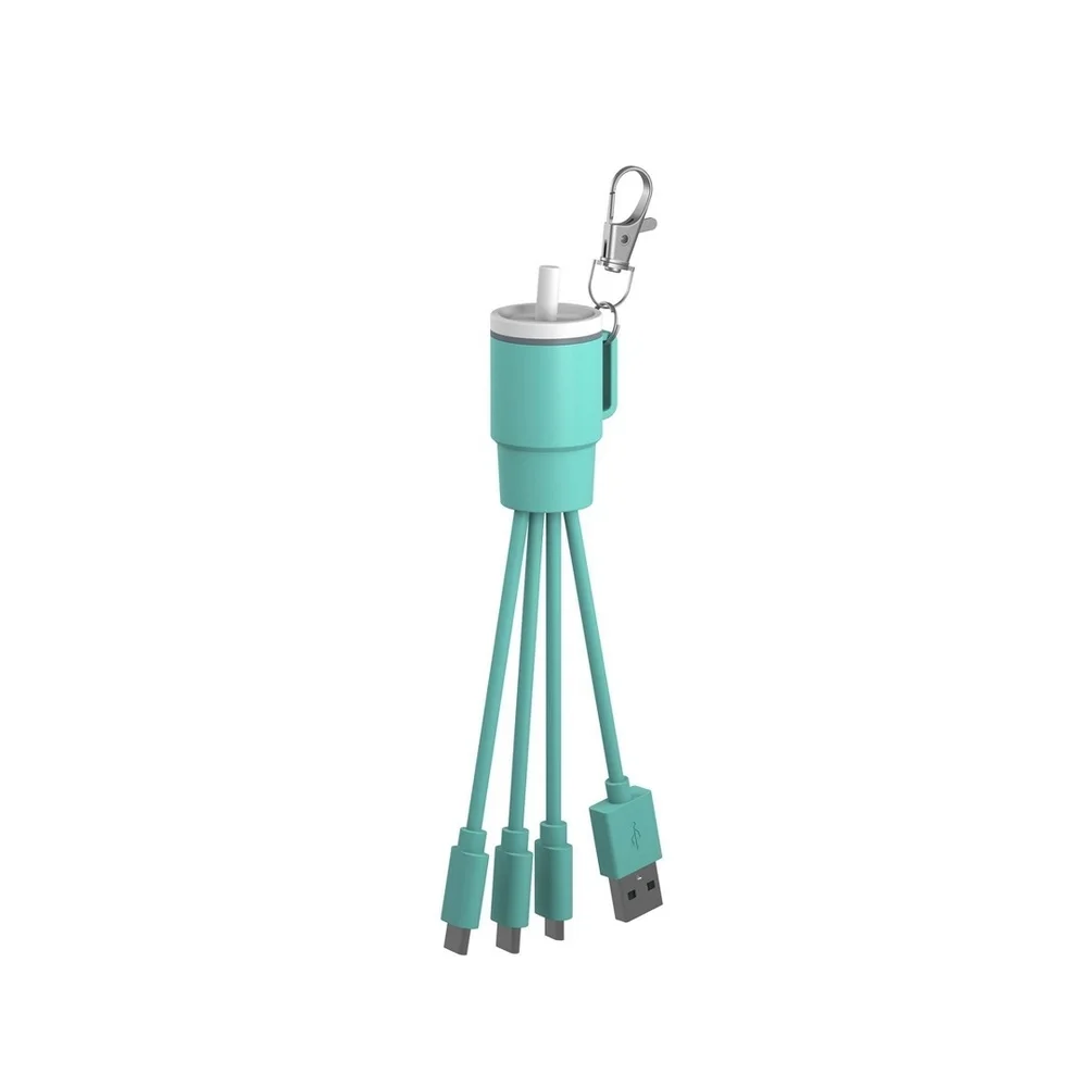 GEMS Novelty 'Tumbler' 3-in-1 Keychain Charging Cable: USB, Micro USB, USB-C Con